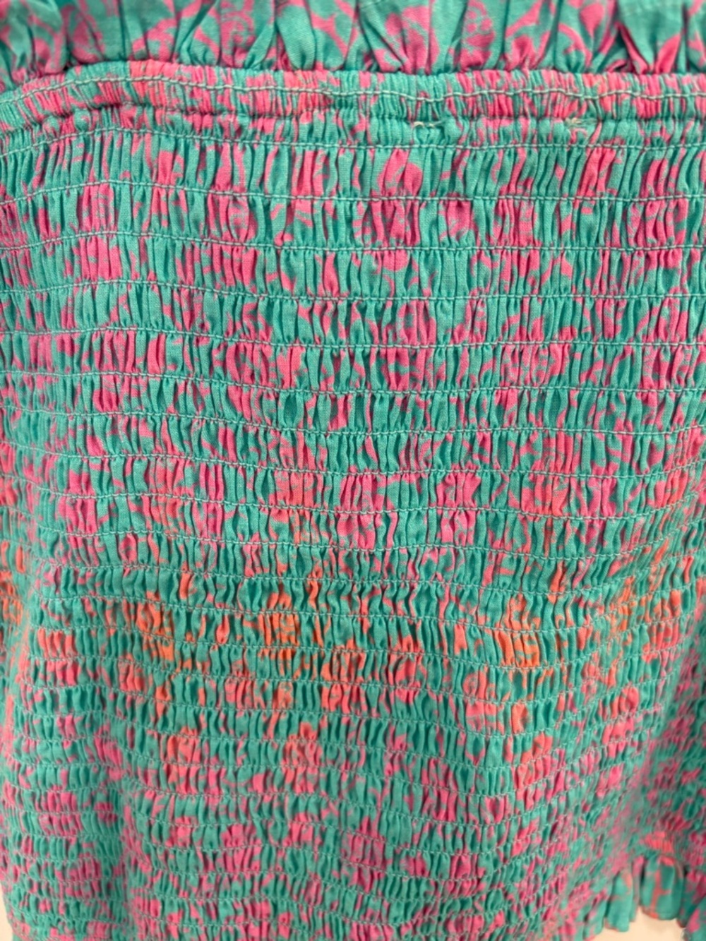 Celina Moon Turquoise Pink Smocked Ruffle Tank Top Size Small - Picture 7 of 7